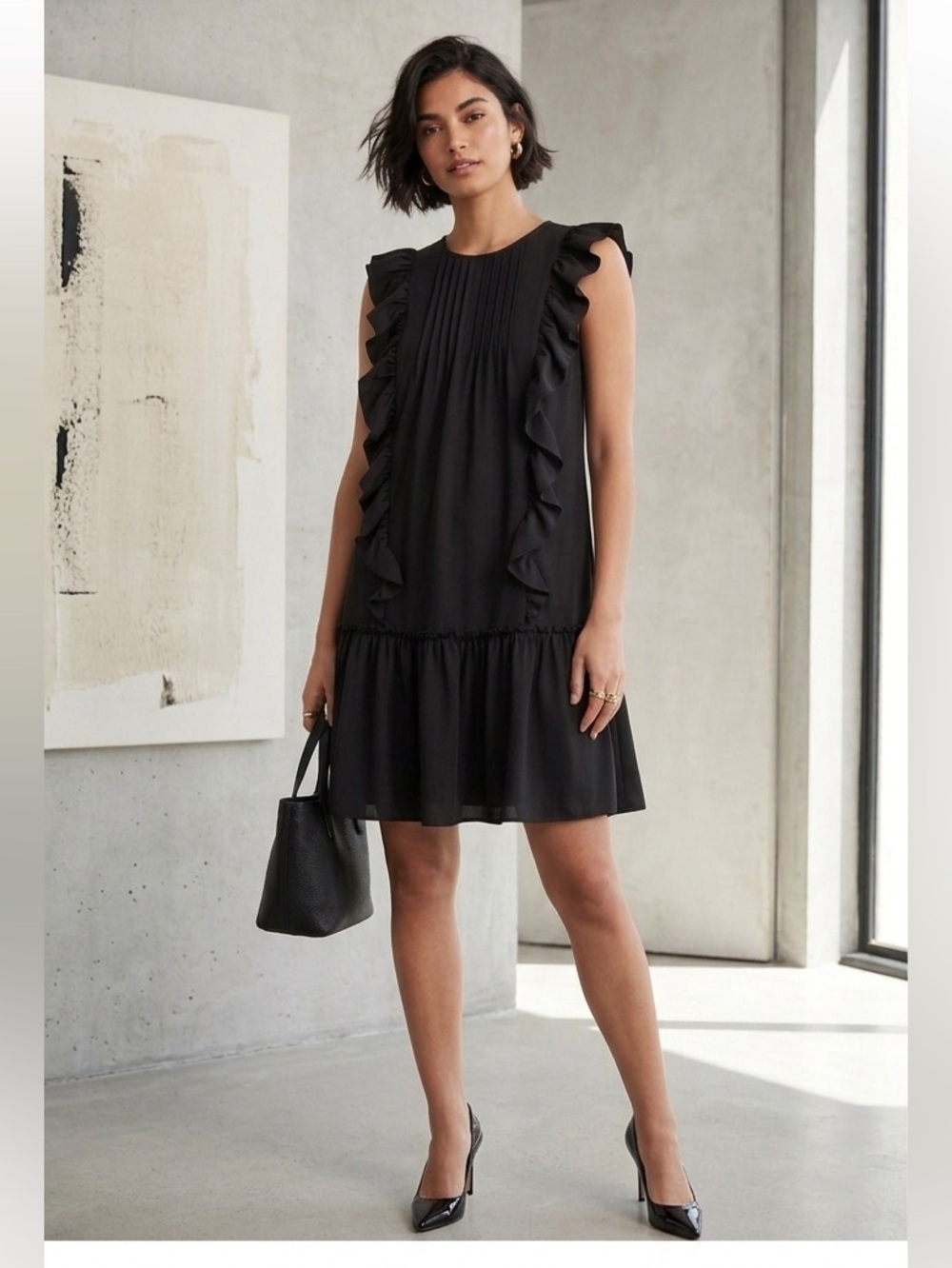 Banana Republic Black Ruffle Detail Mini Dress - Size XS